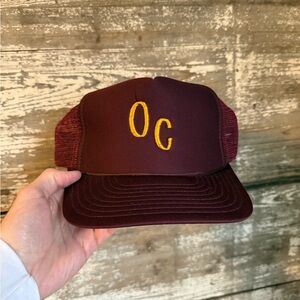 Vintage 80’s burgundy and yellow OC trucker hat.  Great condition.